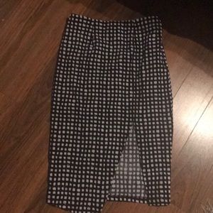 Navy and white pencil skirt with front side slit